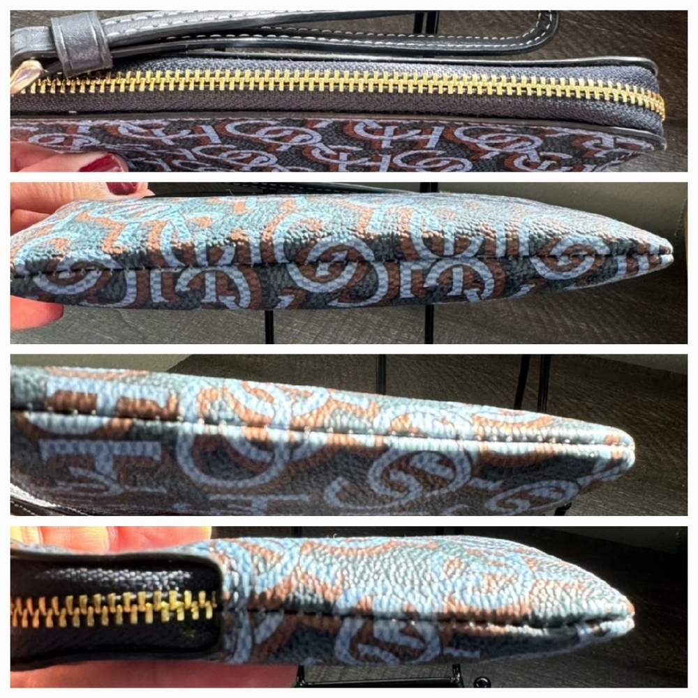 New Coach Signature Navy Denim Logo Monogram Corner Zip Wristlet - Picture 5 of 5